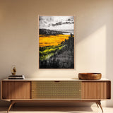 Golden Fields, Dramatic Landscape, Autumn Wall Art, Rustic Home Decor, Mountain View Framed Canvas Print, Farmhouse Aesthetic, Office Decor
