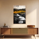 Golden Meadow, Nature Landscape, Rustic Wall Art, Framed Canvas Print, Country Farmhouse Decor, Waterfall Painting, Fall Vibes