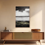 Stormy Beach, Coastal Wall Art, Black White Ocean, Framed Canvas Print, Dramatic Seascape, Nautical Home Decor, Modern Minimalist