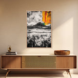 Volcano Landscape, Abstract Nature Art, Bold Modern Painting, Framed Canvas Print, Monochrome Mountains, Adventure Wall Decor