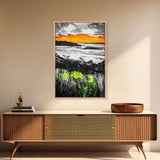 Sunset Ocean, Coastal Wall Art, Black White Seascape, Framed Canvas Print, Beach House Decor, Dramatic Sky, Nautical Artwork