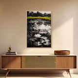 Water Lily, Tranquil Pond Scene, Zen Nature Decor, Floral Botanical Print, Relaxing Bedroom Wall Art, Framed Canvas Print