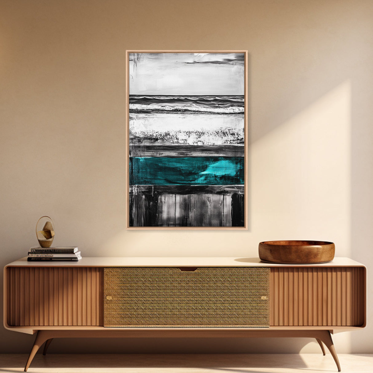 Ocean Waves, Modern Coastal Art, Textured Beach Scene, Nautical Wall Decor, Relaxing Living Room Art, Framed Canvas Print