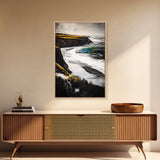 Coastal Cliffs, Ocean Waves, Beach Landscape, Nature Wall Art, Framed Canvas Print, Living Room Decor, Modern Seascape, Blue Tones