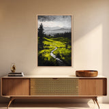 Winding Path, Mountain Meadow, Nature Landscape, Rustic Wall Art, Framed Canvas Print, Farmhouse Decor, Green Hills, Relaxing Art