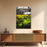 Wildflowers, Abstract Meadow, Colorful Landscape, Modern Wall Art, Framed Canvas Print, Boho Decor, Vibrant Nature, Yellow Green Art