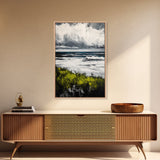 Ocean Waves, Storm Clouds, Coastal Drama, Seascape Wall Art, Framed Canvas Print, Modern Home Decor, Blue Gray Tones, Beach Aesthetic