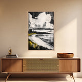 Tranquil Shoreline, Coastal Landscape, Framed Canvas Print, Beach House Wall Art, Ocean View, Minimalist Seascape, Living Room Accent