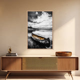 Rustic Canoe, Lake Wall Art, Black and White Decor, Nature Photography, Lodge Wall Decor, Cabin Art, Wilderness Print, Framed Canvas Print