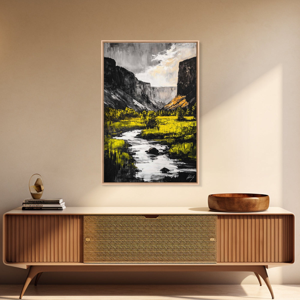 Mountain River, National Park Art, Black and White Landscape, Nature Lover Gift, Rustic Home Decor, Adventure Print, Framed Canvas Print