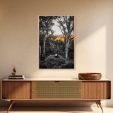 Bald Eagle Nest Art, Black White Forest, Yellow Fall Trees, Wildlife Nature Decor, Rustic Lodge Wall Art, Living Room Art, Canvas Print