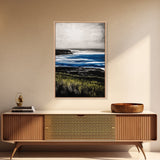 Misty Coast, Cliffside View, Ocean Horizon, Framed Canvas Print, Coastal Home Decor, Nautical Painting, Minimalist Wall Art