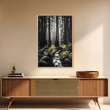 Redwood Forest, Tall Trees, Nature Path, Canvas Print, Moody Wall Art, Black and White Painting, Rustic Home Decor, Cabin Artwork