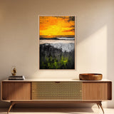 Fiery Sunset, Ocean Waves, Golden Sky, Framed Canvas Print, Tropical Beach Art, Coastal Decor, Living Room Wall Art, Bold Colors