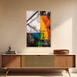 Abstract Geometric Art, Yellow Orange Blue Green, Black White Art, Minimalist Wall Decor, Contemporary Office Art, Framed Canvas Print