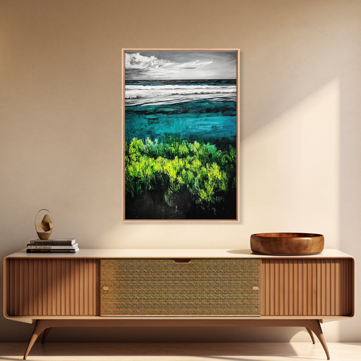 Ocean Landscape Art, Coastal Wall Print, Beach House Decor, Nature Inspired Art, Living Room Art, Minimalist Seascape, Framed Canvas Print