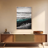 Monochrome Ocean Print, Coastal Wave Seascape, Nautical Wall Decor, Black and White Wall Art, Beach House Art, Framed Canvas Print