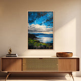 Mountain Lake Art, Nature Print, Landscape Decor, Tranquil Water View, Living Room Wall Art, Cabin Aesthetic, Framed Canvas Print