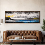 Stormy Ocean, Coastal Scene, Framed Canvas Print, Black and White Wall Art, Dramatic Seascape, Office Decor, Moody Landscape Painting