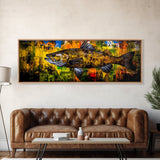 Vibrant Fish Painting, Rustic Fishing Wall Art, Colorful Wildlife Print, Cabin Wall Decor, Nature Canvas Print, Framed Canvas Print