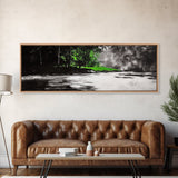 Misty Forest, River Landscape, Green Nature, Framed Canvas Print, Large Wall Art, Nature Wall Decor, Living Room Art, Modern Art