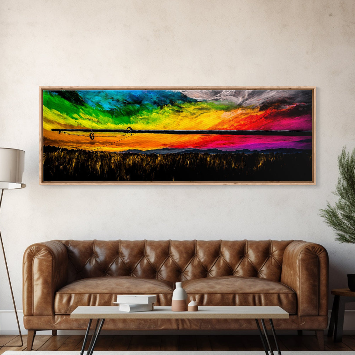 Fishing at Sunset, Rustic Cabin Decor, Lake House Art, Canvas Print, Outdoor Enthusiast Gift, Nature Lover, Vibrant Sky Painting