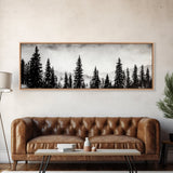 Foggy Pines, Black and White Nature Art, Minimalist Forest Print, Modern Wall Decor, Living Room Wall Art, Framed Canvas Print, Rustic Home Decor