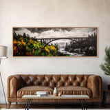 Forest Bridge, Scenic Landscape, River Valley, Canvas Print, Rustic Wall Art, Cabin Decor, Nature Inspired, Living Room Art, Moody Aesthetic