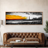 Lighthouse Sunset, Coastal Landscape, Nautical Wall Art, Seascape Print, Framed Canvas Print, Living Room Art, Minimalist Art, Ocean Sunset