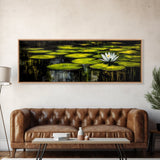 Water Lily Pond, Tranquil Nature Art, Green Botanical Art, Zen Wall Art, Framed Canvas Print, Office Decor, Relaxing Home Art, Spa Wall Art