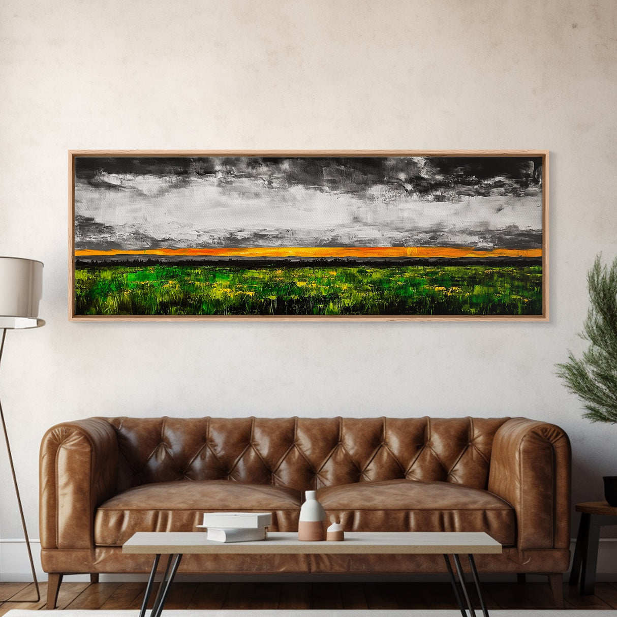 Dramatic Sky, Stormy Landscape, Sunset Over Fields, Modern Nature Art, Framed Canvas Print, Living Room Decor, Abstract Art, Moody Wall Art