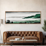 Foggy Mountains, Misty Forest Scene, Serene Nature Art, Minimalist Wall Decor, Framed Canvas Print, Bedroom Wall Art, Green Tones, Tranquil Vibes
