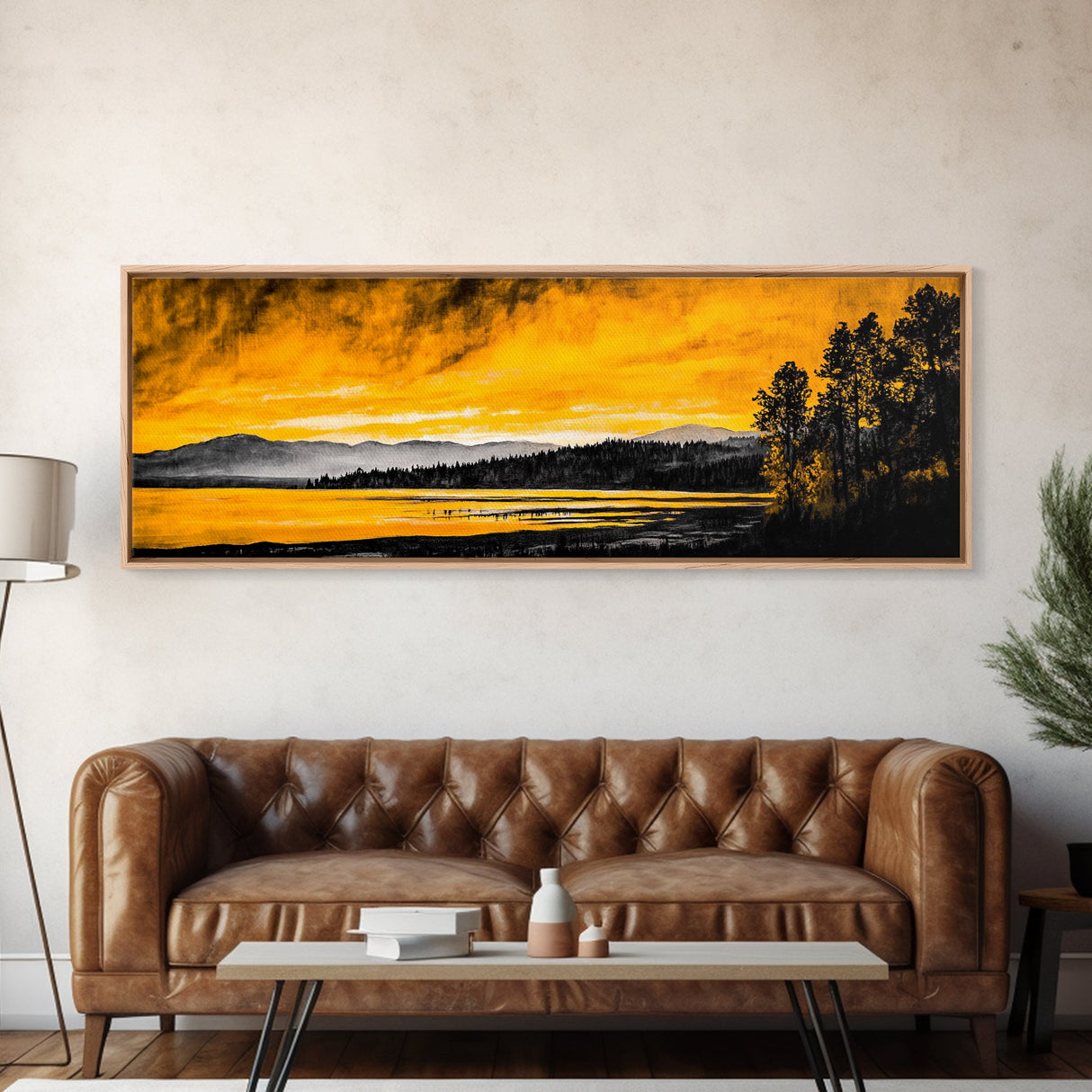 Golden Horizon, Scenic Lake Print, Nature Artwork, Canvas Print, Rustic Home Decor, Large Wall Art, Fall Landscape