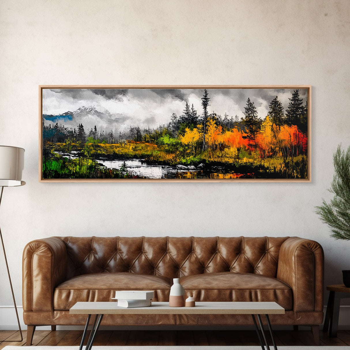 Misty Forest, River Reflection, Fall Foliage, Canvas Print, Cabin Wall Art, Nature Inspired Decor, Rustic Living Room Art