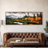 Misty Forest, River Reflection, Fall Foliage, Canvas Print, Cabin Wall Art, Nature Inspired Decor, Rustic Living Room Art