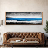 Tranquil Beach, Ocean Horizon, Black and White Art, Coastal Landscape, Framed Canvas Print, Modern Home Decor, Office Wall Art