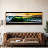 Tropical Wave, Green Ocean, Sunset Beach, Coastal Vibes, Canvas Print, Large Wall Art, Living Room Decor, Surf Style
