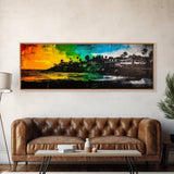 Sunset Cliffs, Vibrant Beach, Palm Trees Art, Coastal Home, Canvas Print, Colorful Seascape, Boho Wall Art, Modern Interior