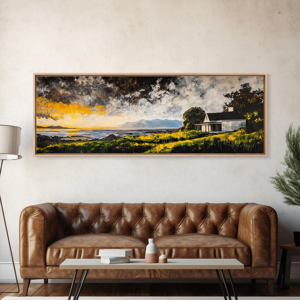 Stormy Coast, Dramatic Seascape, Beach House Painting, Cloudy Ocean, Framed Canvas Print, Moody Wall Art, Modern Decor