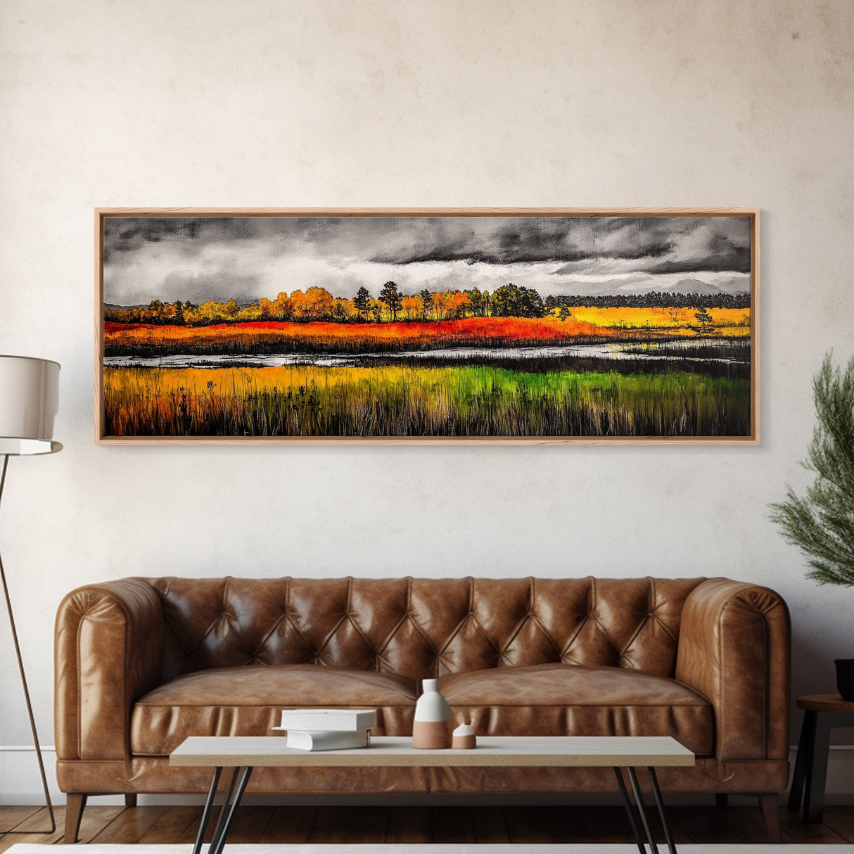 Fall Fields, Autumn Trees, Golden Landscape, Countryside Art, Framed Canvas Print, Farmhouse Wall Art, Rustic Home Decor, Harvest Scene