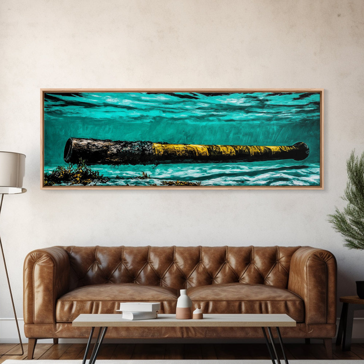 Submerged Cannon, Underwater Art, Nautical Decor, Military History Print, Ocean Themed Wall Art, Man Cave Decor, Framed Canvas Print