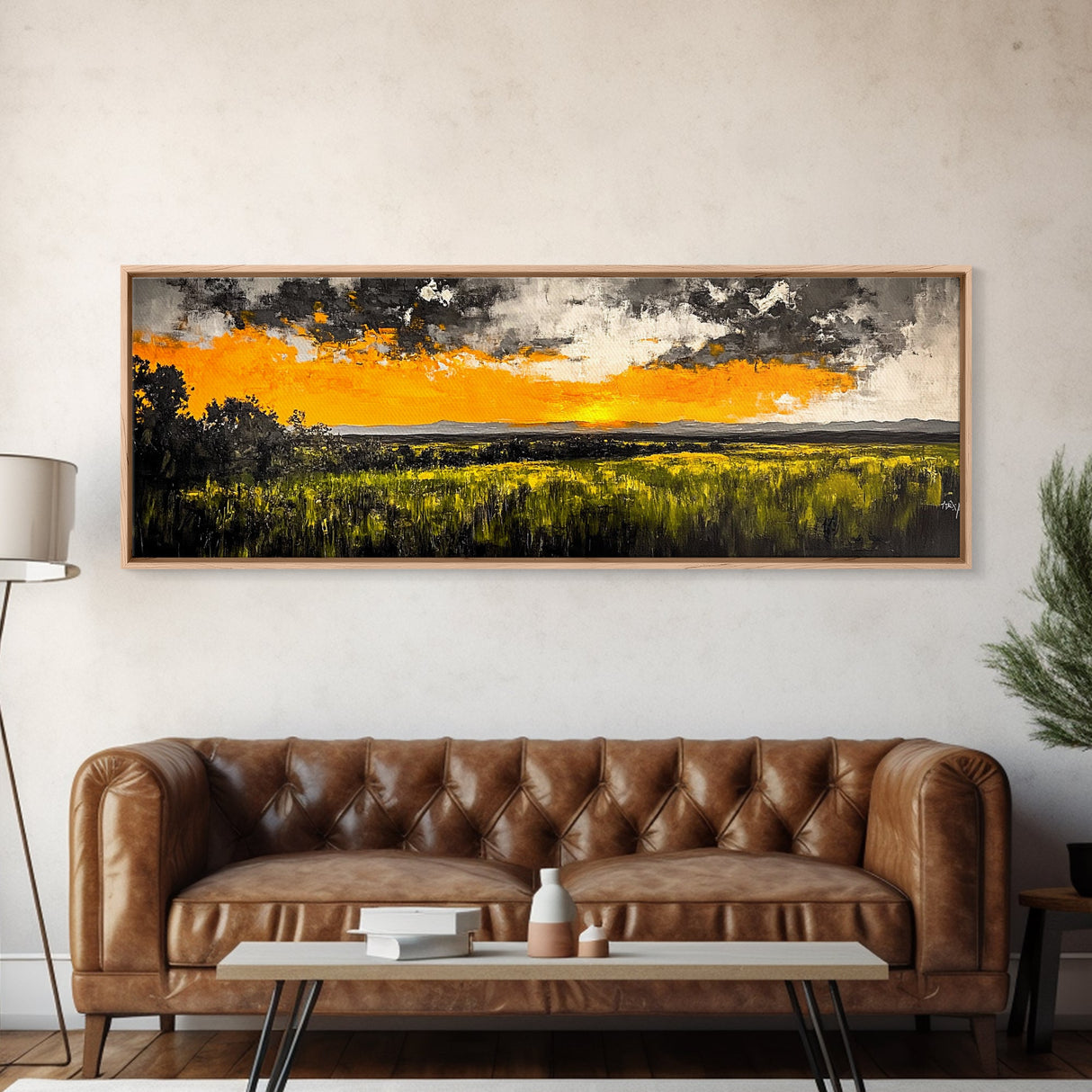 Sunset Landscape, Golden Sky, Framed Canvas Print, Modern Wall Art, Large Landscape Art, Fall Decor, Living Room Art, Rustic Home Decor