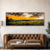 Sunset Landscape, Golden Sky, Framed Canvas Print, Modern Wall Art, Large Landscape Art, Fall Decor, Living Room Art, Rustic Home Decor