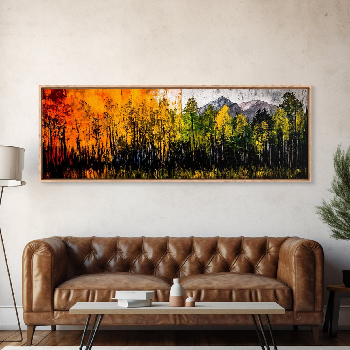 Autumn Trees, Mountain View, Framed Canvas Print, Fall Landscape Art, Rustic Home Decor, Large Wall Art, Warm Color Wall Art