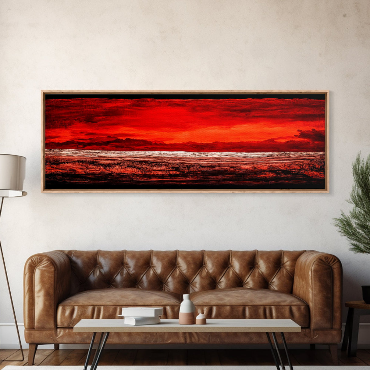 Red Sky, Abstract Desert Art, Bold Landscape, Dramatic Sunset, Earthy Tones, Modern Southwest Decor, Framed Canvas Print