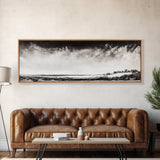 Minimalist Landscape, Black and White Art, Cloudy Sky, Framed Canvas Print, Modern Wall Art, Neutral Home Decor, Monochrome Landscape