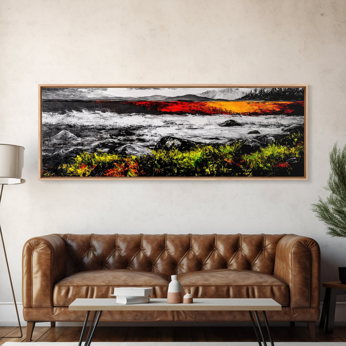 Sunset Lake, Autumn Landscape, Framed Canvas Print, Fall Wall Art, Rustic Home Decor, Large Nature Art, Living Room Artwork, Modern Painting