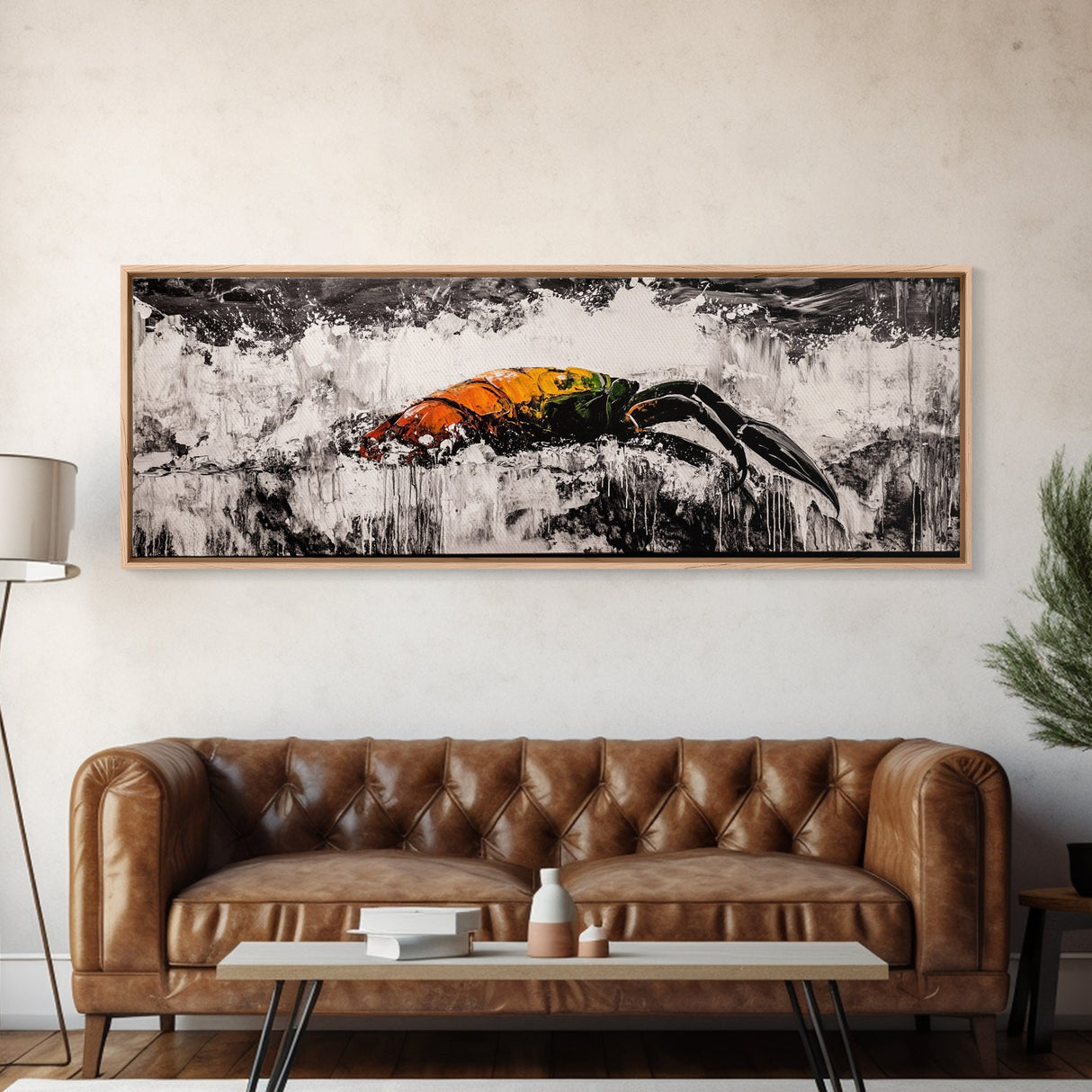 Crashing Waves, Lobster Art, Coastal Abstract, Canvas Print, Nautical Home Decor, Seafood Kitchen Art, Beach House Wall Art
