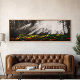 Sunlit Forest, Nature Pathway, Woodland Wall Art, Framed Canvas Print, Autumn Landscape Painting, Cozy Cabin Decor, Rustic Home Art