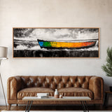 Vibrant Boat, Nautical Art, Abstract Seascape, Colorful Wall Art, Living Room Art, Coastal Home Decor, Framed Canvas Print